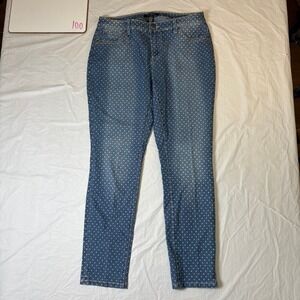Roz & Ali Women's Blue Polka Dot Jeans Size 8 Skinny Fit Stretch Denim